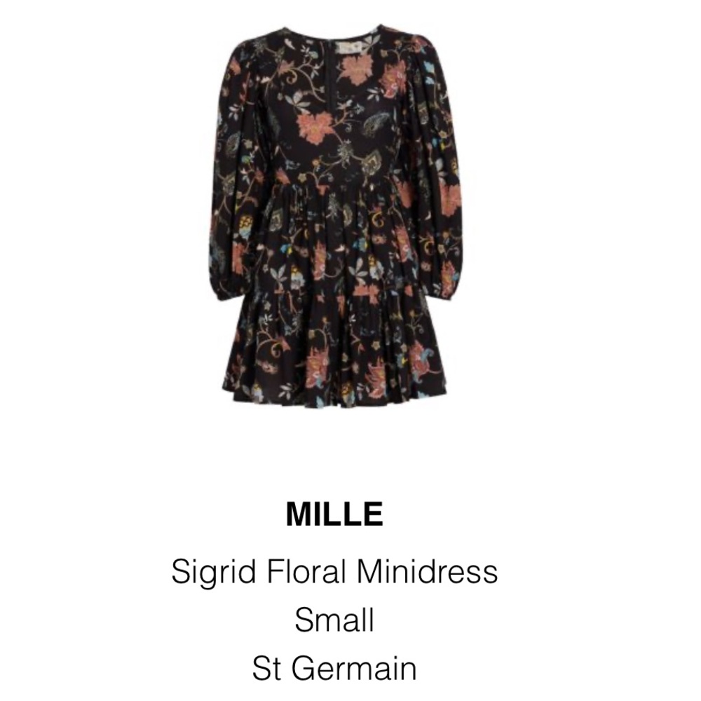 Mille Sigrid Black Floral sweetheart neckline Dress- small